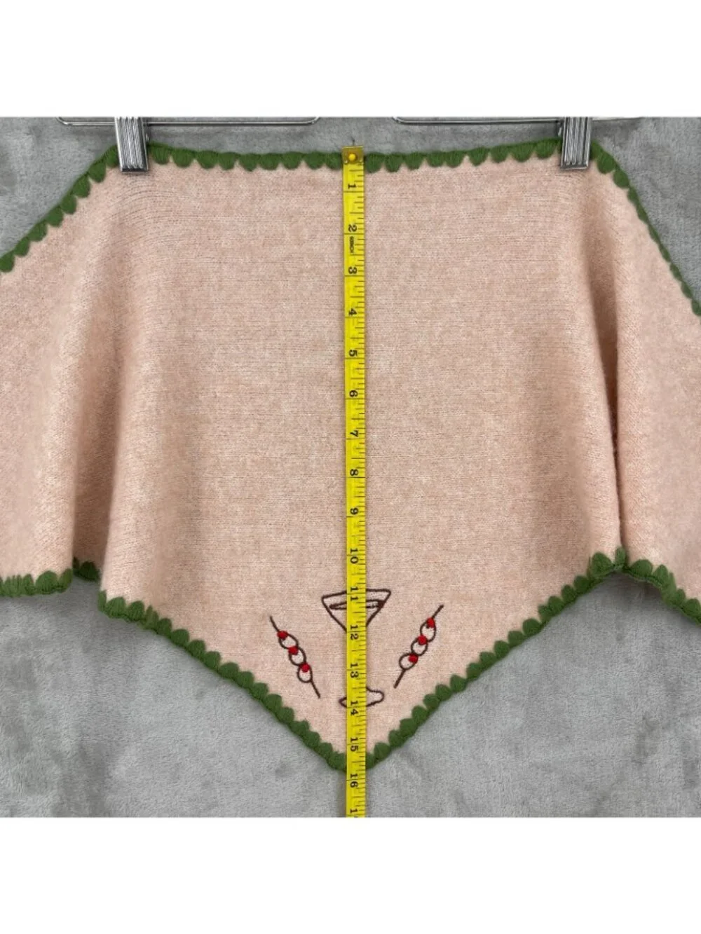 Anthropologie Maeve Martini Embroidered Triangle Scarf Peach Green Twee
